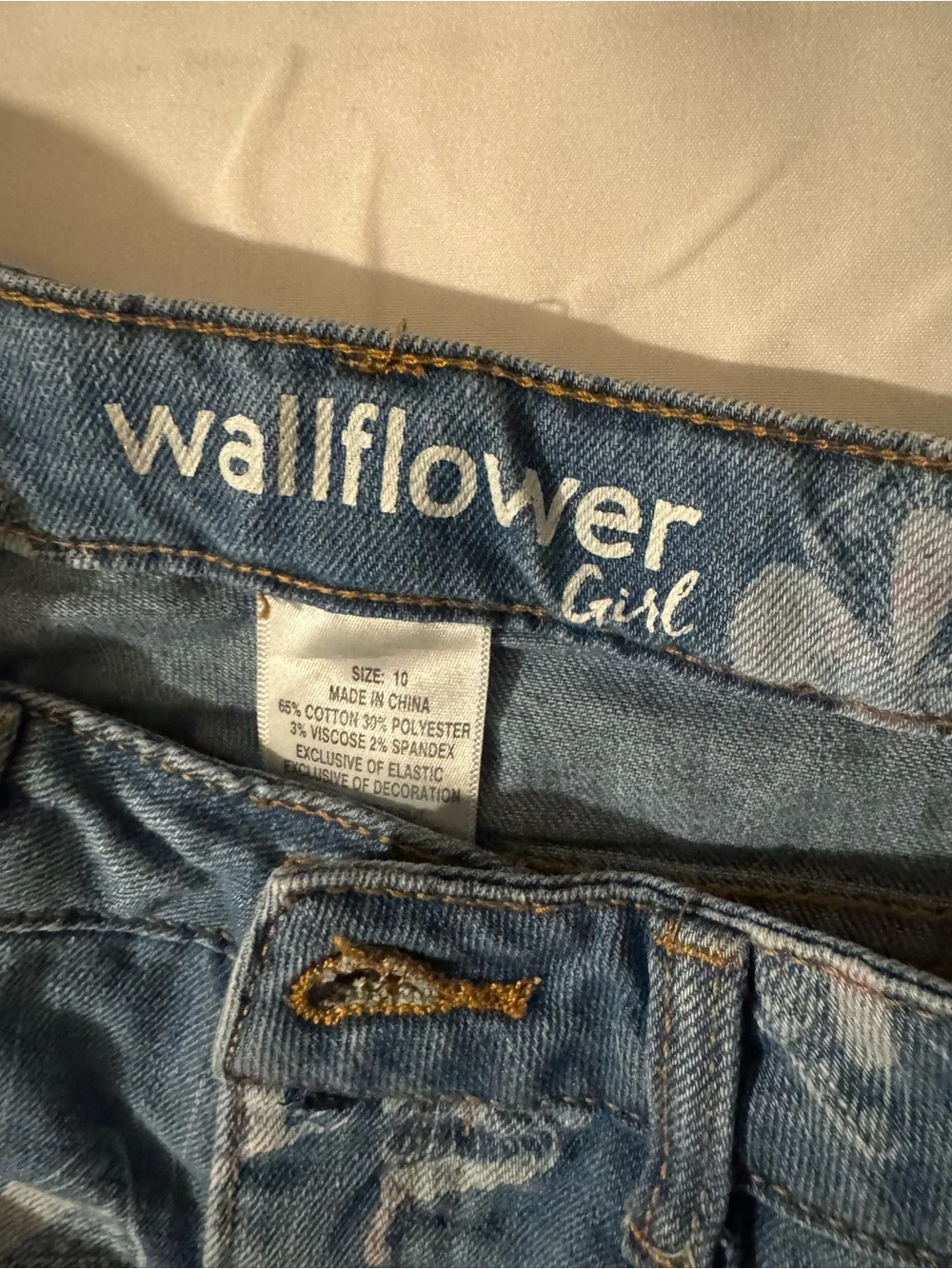 Wallflower Girl Light Blue Denim Butterfly Print Shorts